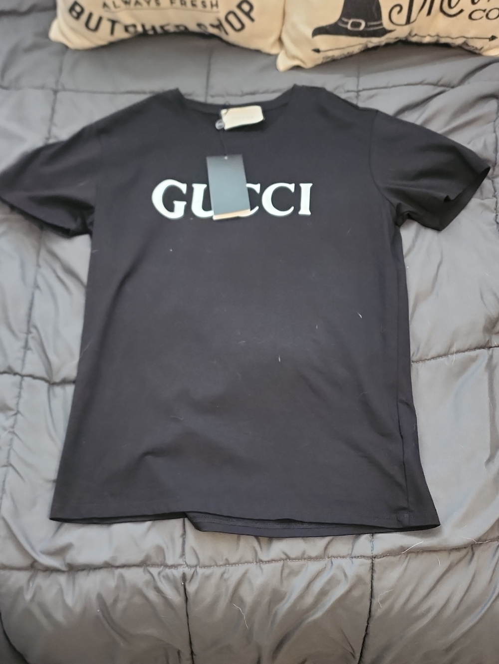 Gucci Black Crewneck T-Shirt with White Logo